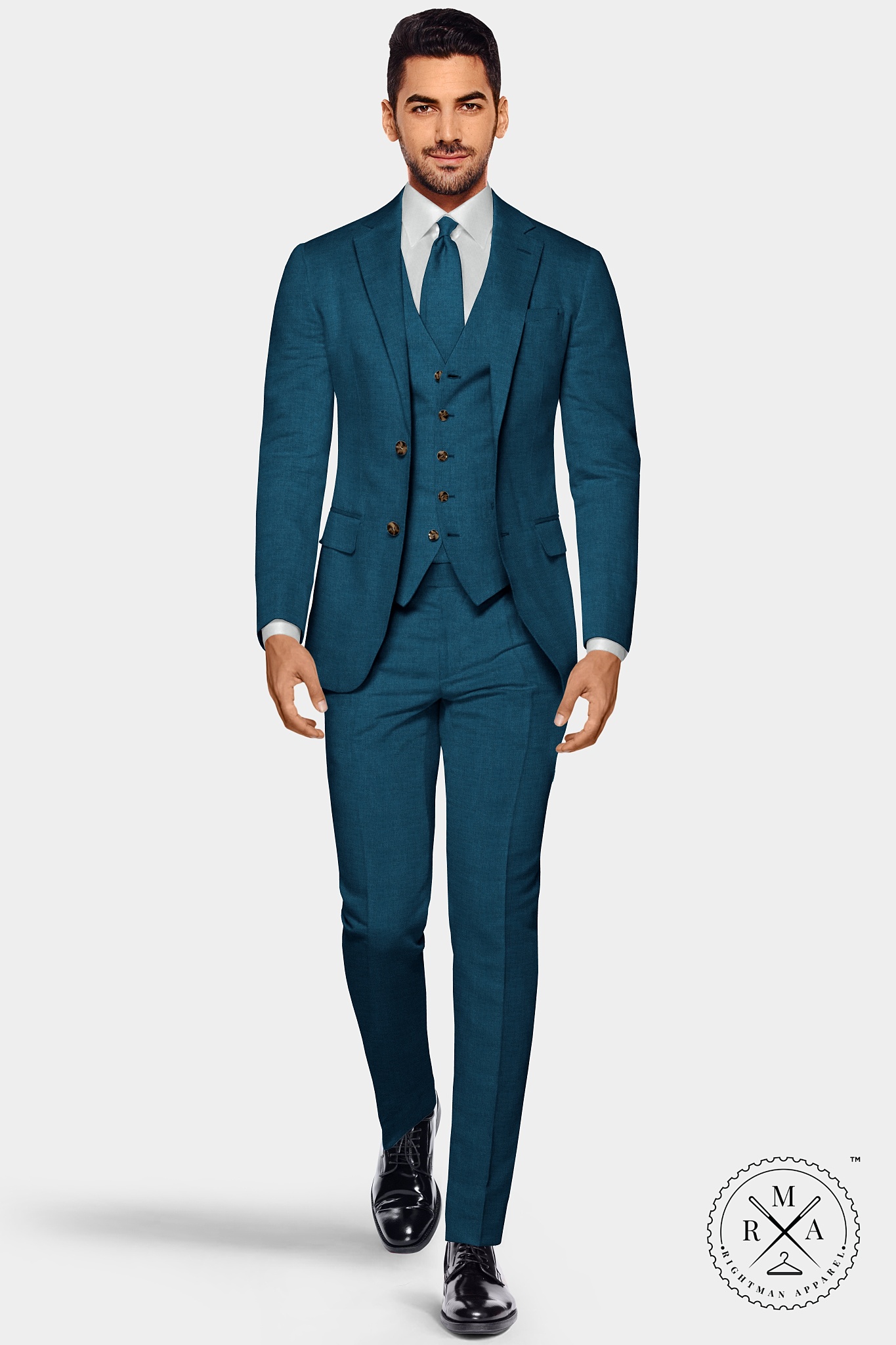 Blue Textured Three Piece Suit SU145